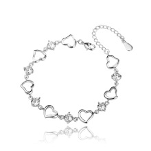 pulseiras de diamante de prata, prata esterlina s925 pavimentada com pingente de zircão em forma de coração e pulseiras de presente para mulheres